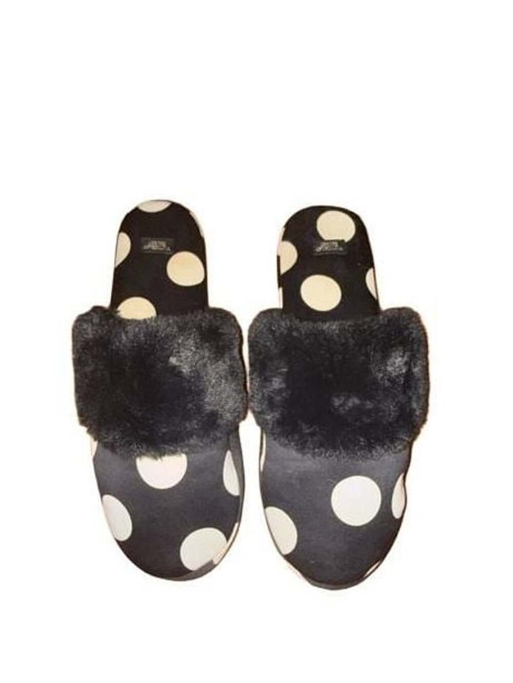 Victoria's Secret Polka Dot Faux Fur Slip-On Slippers Women’s LARGE